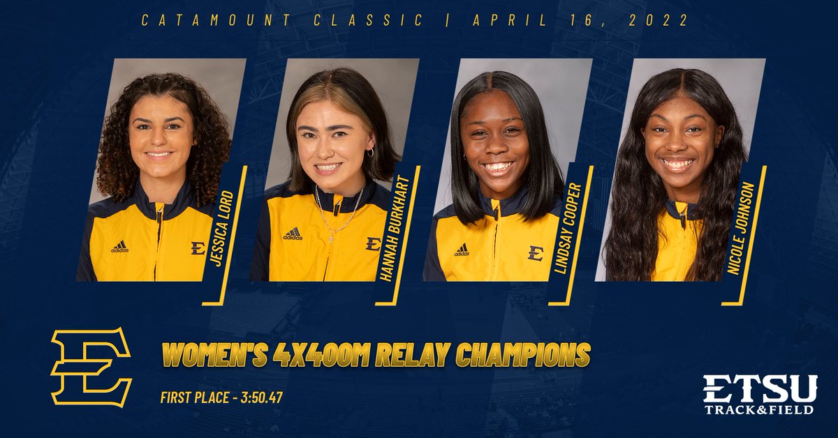 𝗪𝗼𝗺𝗲𝗻'𝘀 𝟰𝘅𝟰𝟬𝟬𝗺 𝗖𝗵𝗮𝗺𝗽𝗶𝗼𝗻𝘀!

The Bucs made it SEVEN gold medals on Saturday at the Catamount Classic as the women's 4x400m capped off the day with a win, finishing with a time of 3:50.47!

#ETSUTough
