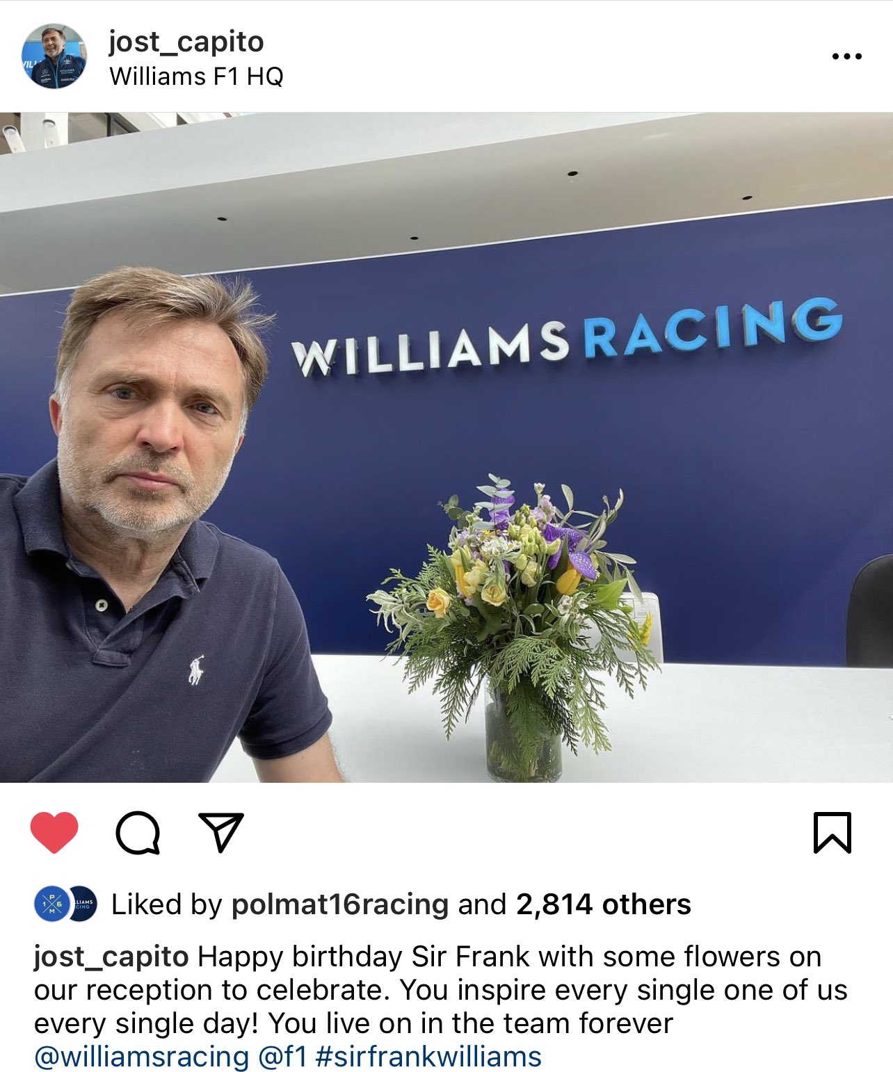 Happy birthday sir frank Williams!!! (This post was so cute I had to share) 