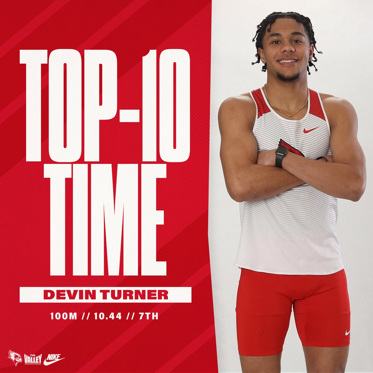RedbirdTFXC's tweet photo. TURN ME 🆙

@dmt_03 &amp; @Junias2x crack the ISU all-time top-10 list in the 100m dash with times of 10.44 and 10.49. Those times rank No. 7 and No. 10 in school history, respectively ! https://t.co/NzeXEmTFsk