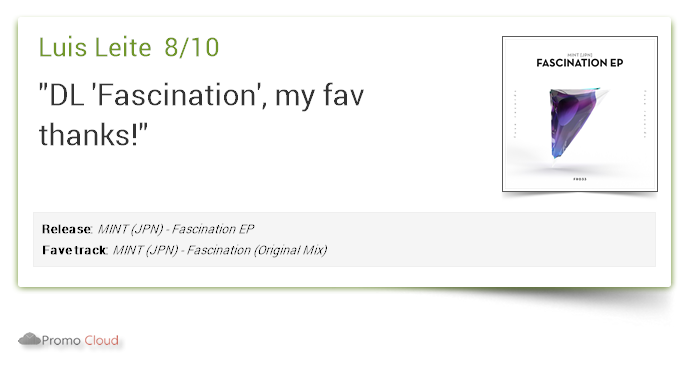 fuserecords's tweet photo. Luis Leite supports: MINT (JPN) - Fascination EP 8/10 https://t.co/sPFJpcuITf #newrelease https://t.co/h75DttAarQ https://t.co/qsNFQlBrsL