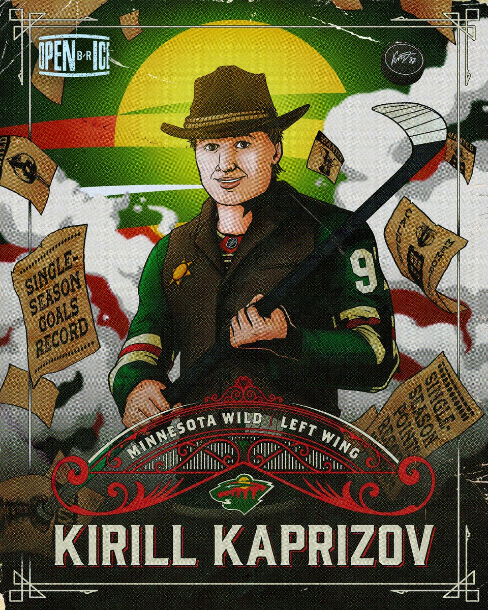 BR_OpenIce's tweet photo. There's a new sheriff in the WILD west ⭐️

Kirill Kaprizov has set the @mnwild single-season goals record https://t.co/OvRyiDahWP