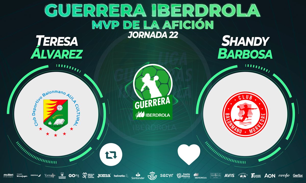 ⭐️#GuerreraIberdrola - Jornada 22 🆚 @BmAulaCultural : @BMMorvedre ♻️ RT: @teresaalvarez21 ❤️ Me gusta: @ShandyBarbosa86