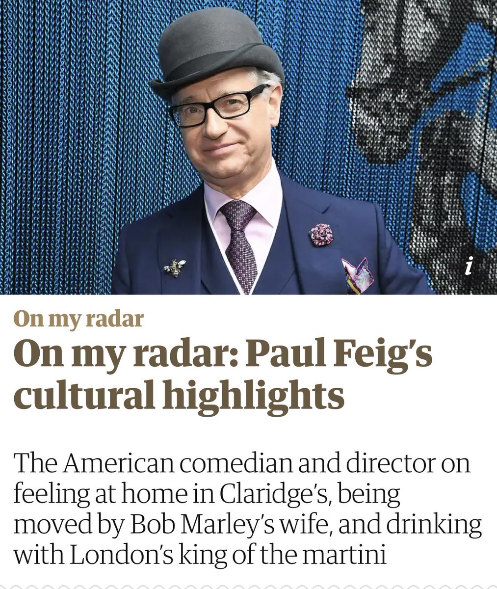 Screenshot of Guardian article “On my radar: Paul feig’s culture highlights”