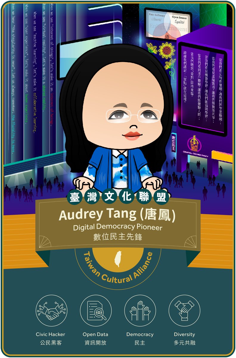 PunkBabyHP_CNFT's tweet image. 🚨Attention PBHP fam🚨

We&apos;re proud to announce the 2nd #NFT in our #Taiwan cultural collection!

Introducing the brilliant, amazing, innovative, Audrey Tang!

Digital Minister of Taiwan and pioneer in digital democracy.

*Tang has not endorsed this, but we hope she approves*