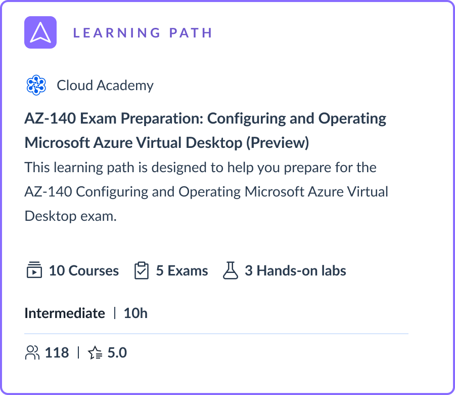QANorthAmerica's tweet photo. 🚀 If you're planning on taking the #AZ140 Configuring and Operating #MicrosoftAzure Virtual Desktop exam, then you should check out this LP! 👉 https://t.co/Pvb33VnjGI
🎯 This LP is still in development with new content being added over the coming weeks.
#AzureCertified #Azure https://t.co/gvIxmVNxHs