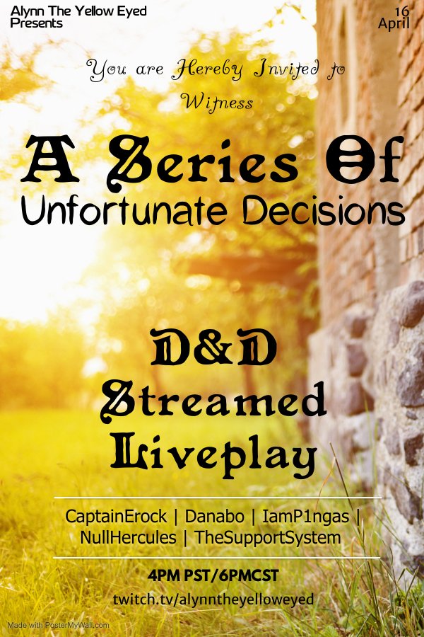 AlynnYellowEyed's tweet photo. Come one, come all, to the rag taggiest bunch of misfit adventures this side of the Azure sea.
A Series of Unfortunate Decisions starts soon!! #ASoUD
https://t.co/KHFqgpAD3s https://t.co/bzyy0JGnzB