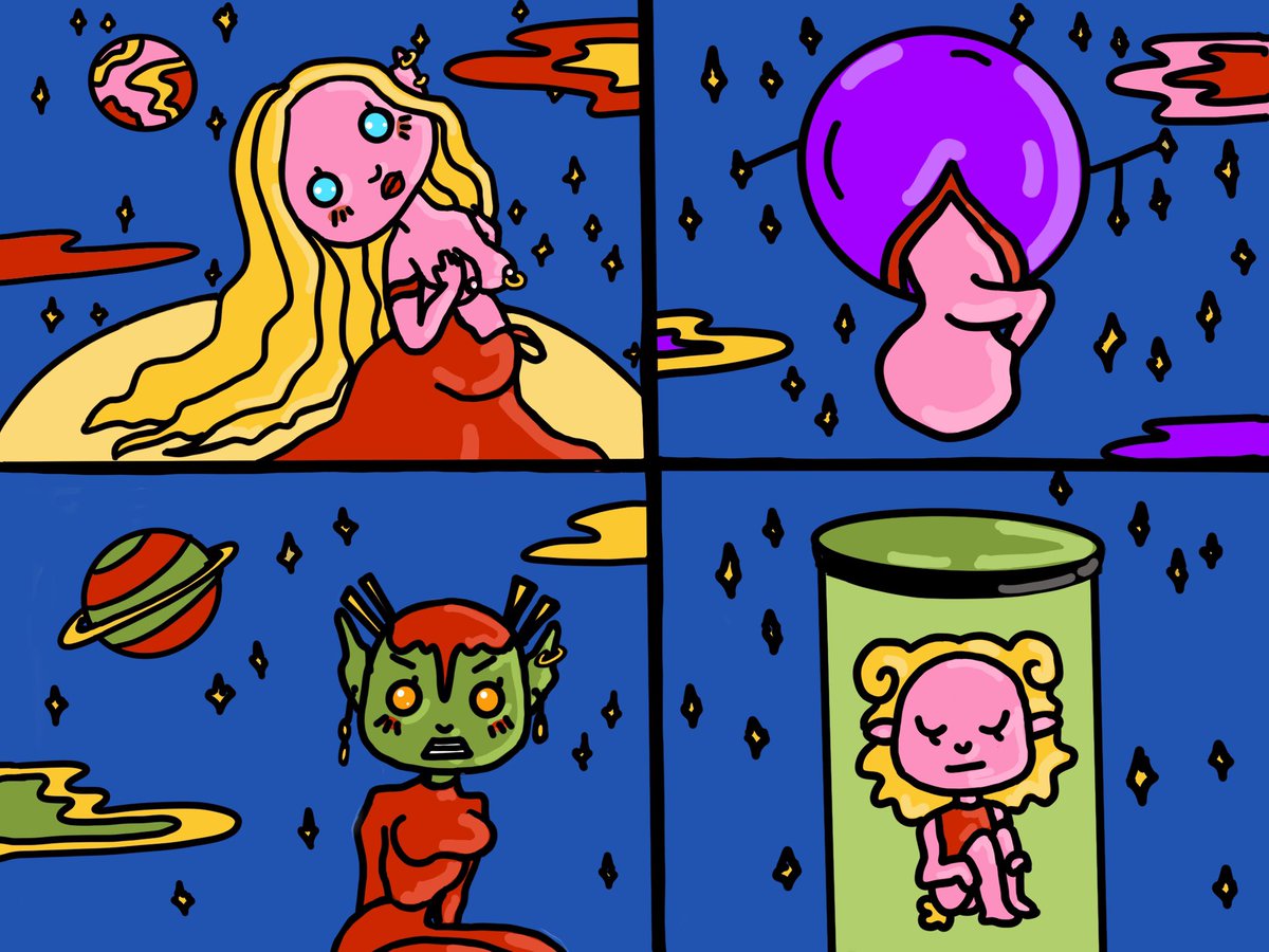 themilkywaynft's tweet photo. #NFT #NFTCommunity #NFTartwork MILKY WAY NFT’s story: A long time ago, Mother of the Milky Way Galaxy gave birth to 12 perfect children- the 12 zodiac signs. However, her sister, Mother of a Galaxy nearby, who was infertile and has always been jealous of her, stole her children+ https://t.co/KSLi9Rb8W2
