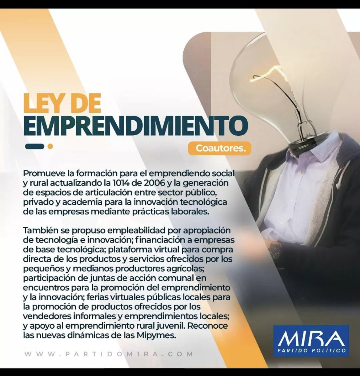 #DiaMundialDelEmprendimiento . Hemos propiciado acciones encaminadas a fortalecer la economía de los hogares colombianos. @PartidoMIRA