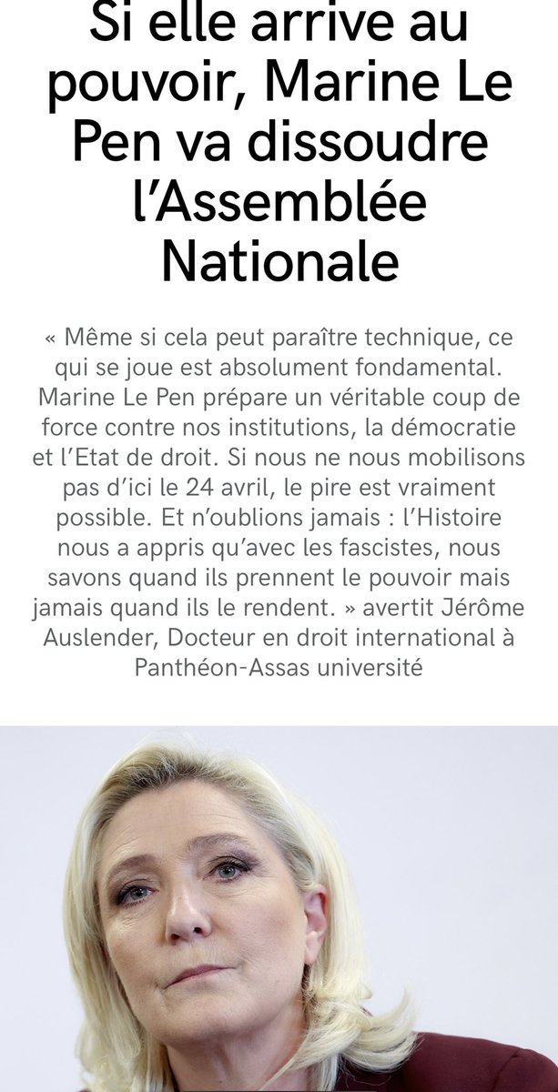 Démocratie et état de droit en danger avec @MLP_officiel. Ça vous tente tjrs le RN? Votons ! #ToutsaufMarine #presidentielles2022