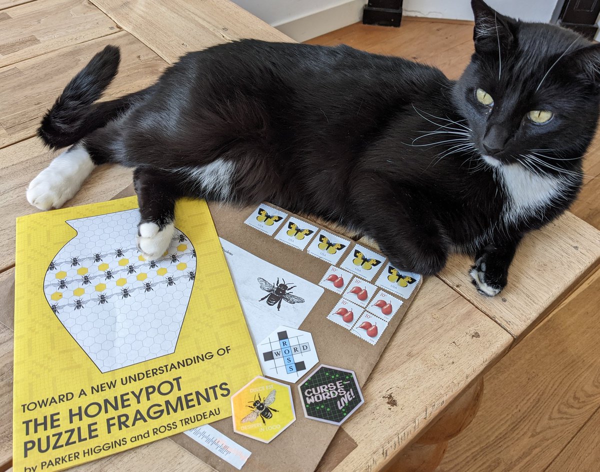 I was excited about doing some research on the Honeypot Puzzle Fragments, but that'll have to wait till tomorrow, thanks to Monochrome (🐈).
Sorry* you had to use so many of your nice stamps to get it to me, <a href="/xor/">Parker Higgins</a> <a href="/TrudeauRoss/">Ross Trudeau</a> 
(*not sorry -- they're awesome)