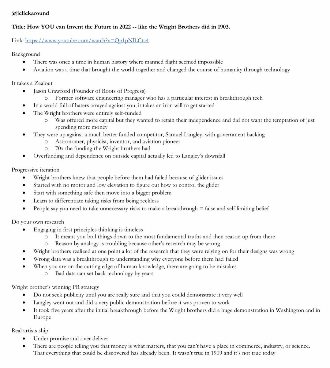 Remember the Wright Brothers went up against a far more famous competitor who had 70X more funding.

The Wright Brothers succeeded through grit and first principles thinking. Their competitor Langley did PR too early, ran out of money and gave up.