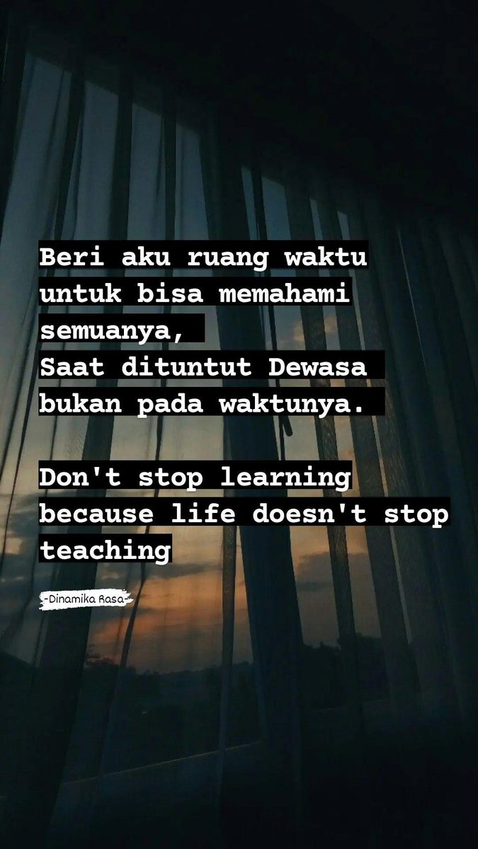 Dinamika_rasa's tweet photo. Kamu bisa ko :')
#katakatabijak
#katabijak #katamutiara #kata #hijrah #bangkit #motivasi #moveon #quote #quotes #selfminder #sastra #kutipan #sajak #lfl https://t.co/TNnEaR2ZnO