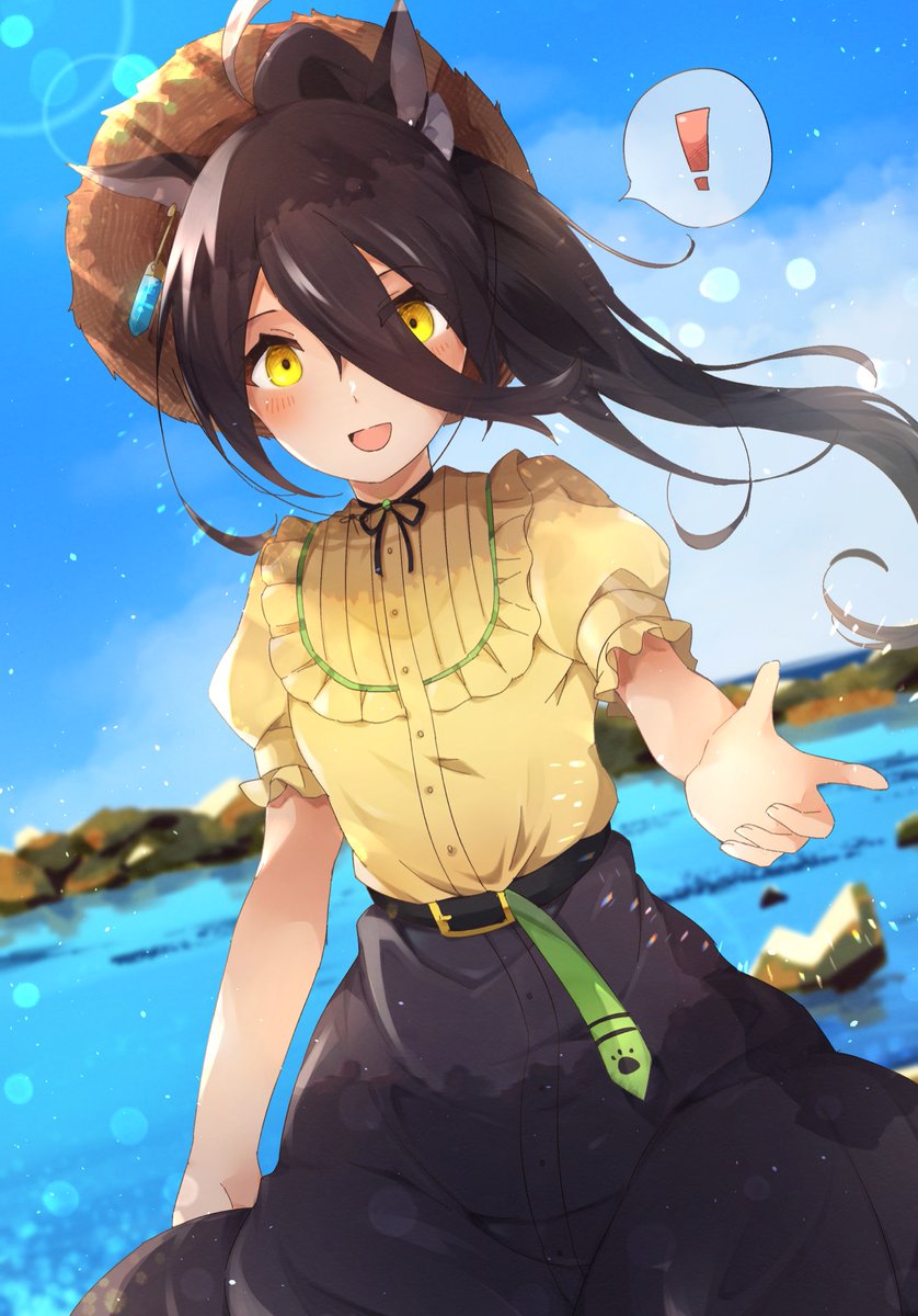 manhattan cafe (umamusume) 1girl animal ears horse ears solo yellow eyes hat !  illustration images