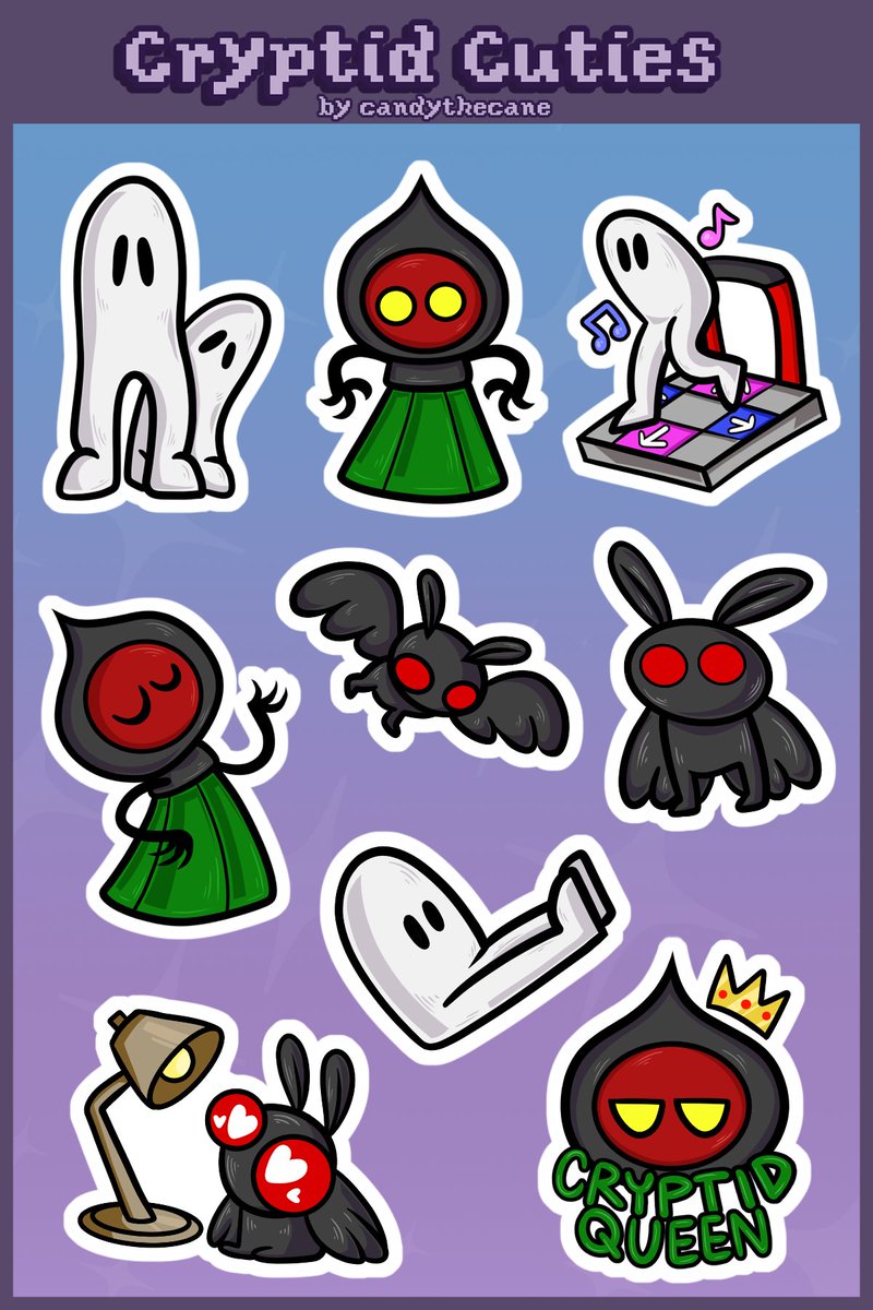 candythecane's tweet photo. who wants some STICKIES
https://t.co/CYavbGEMbd
#cryprids #mothman #flatwoodsmonster #fresnonightcrawler #sticker #stickersheet https://t.co/aIqkUZ4CV7