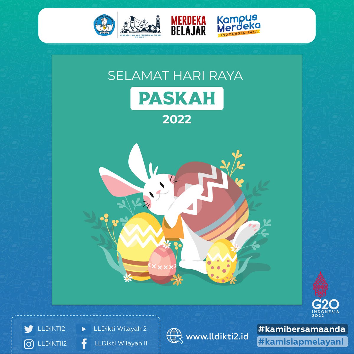 LLDIKTI2's tweet photo. Pimpinan dan segenap keluarga besar LLDIKTI Wilayah II mengucapkan Selamat Hari Raya Paskah Tahun 2022 bagi #dulurlldikti2 yang merayakannya.
.
Semoga kedamaian dan kebahagiaan selalu dilimpahkan kepada kita semua. Tuhan memberkati. ❤️❤️❤️❤️
.
#haripaskah2022 #paskah2022 https://t.co/PQ33zydrmd