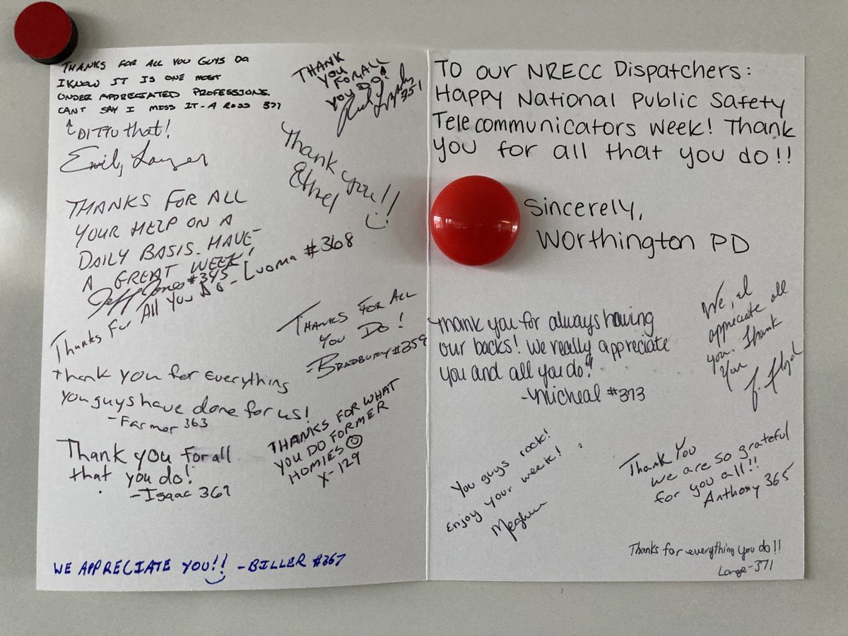 Handwritten notes go a long way!

We appreciate the many thank-yous in honor of our telecommunicators this week, including notes from <a href="/CityofUA/">City of Upper Arlington</a>, <a href="/WorthingtonOHPD/">Worthington Ohio PD</a> and <a href="/DublinOhio/">Dublin Ohio</a> City Council.

#NationalPublicSafetyTelecommunicatorsWeek