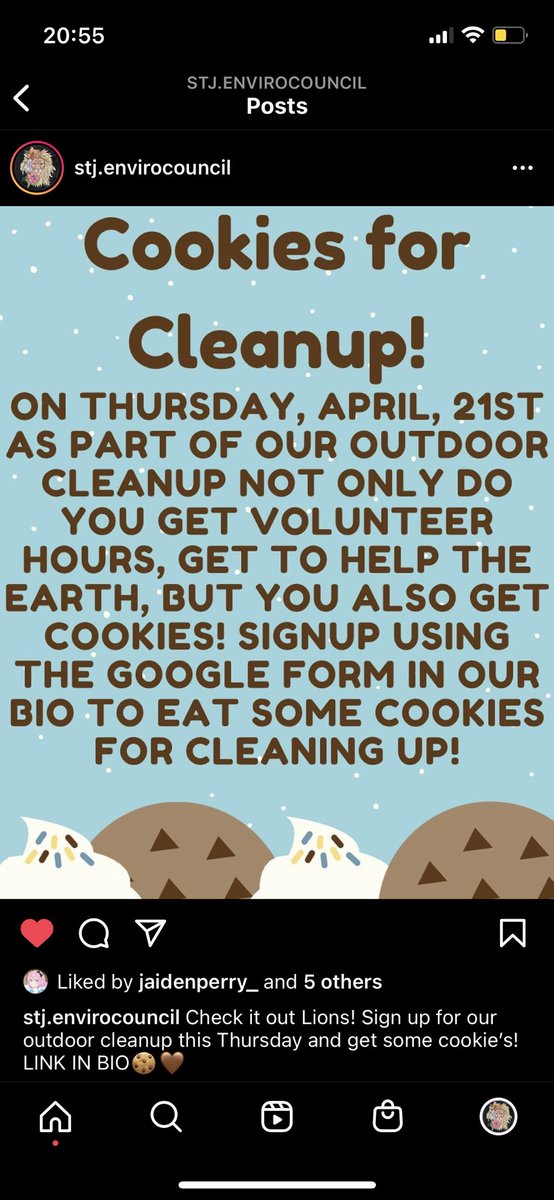 Check it out Lions! Sign up for our outdoor cleanup this Thursday and get some cookie’s! LINK IN BIO🍪🤎