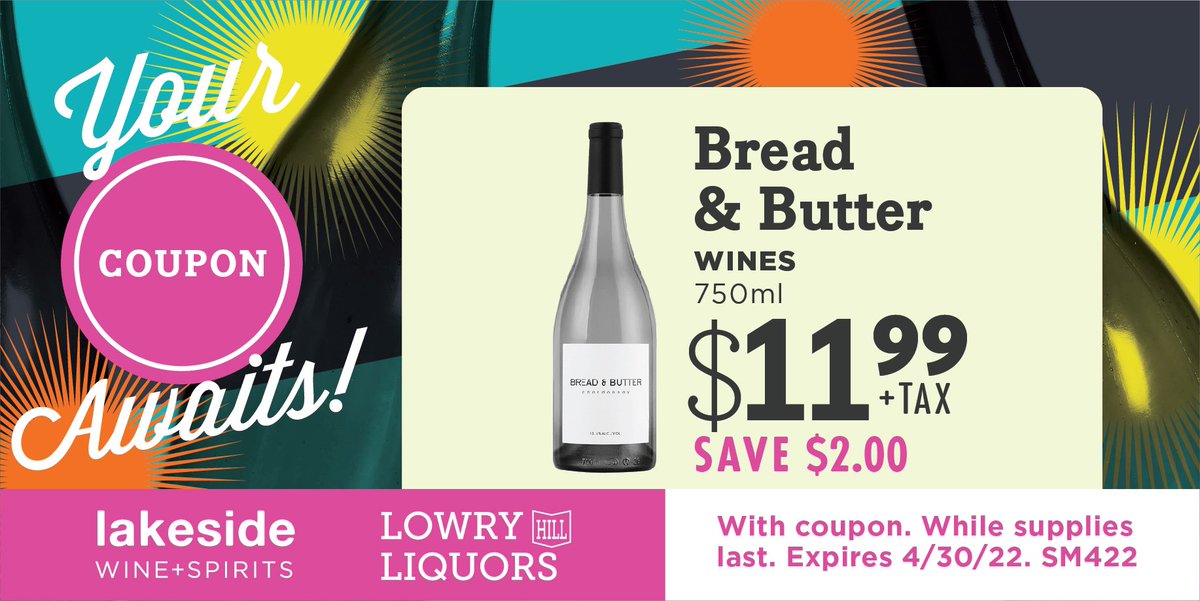 Save $2.00 on @breadandbutterwines 750ml bottles all month long while supplies last with this virtual coupon! 

#breadandbutterwines #whitewine #easterweekend #easterbrunch #cheers
