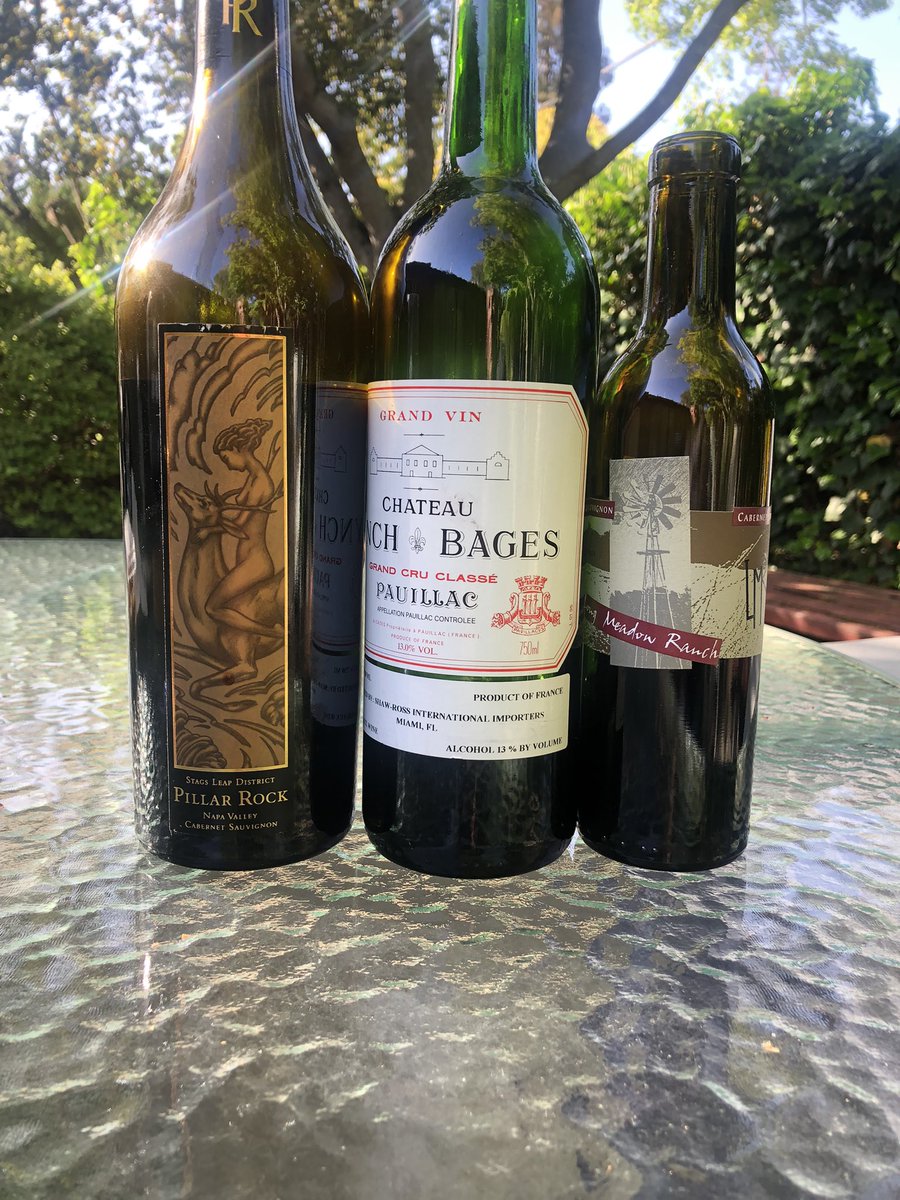 AffordCollector's tweet photo. Backyard Wine Social. 1999 Pillar Rock Cabernet, 1995 Lynch Bages & 2006 Long Meadow Ranch Cabernet. @nvwineandcigar @WinesNapa @DrinkBordeaux #PillarRock #LynchBages @longmeadowranch #BackyardWines #SocialWines https://t.co/kK64IbBwI9