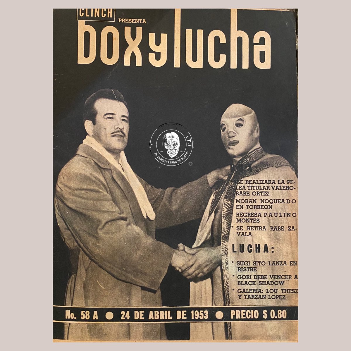 #FotoConHistoria Abril 1953 “Revista Clinch” #BoxYLucha #LaParejaAtómica #GoryGuerrero #ElSanto Hemeroteca #ElSantuariodelHijodelSanto