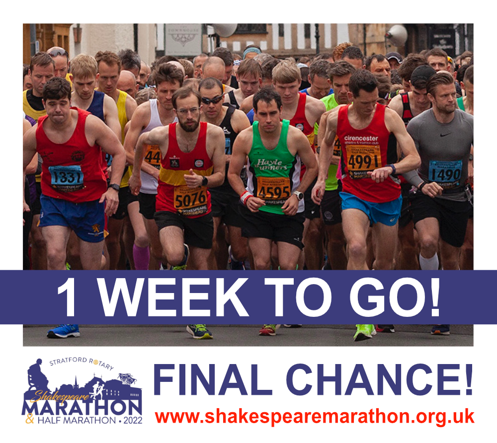 Shake_Marathon's tweet photo. 1 WEEK TO GO! And your final chance to enter the Shakespeare Marathon & Half Marathon 2022!
https://t.co/RnzpWNX4fu
#ShakespeareMarathon #shakespearehalf #shakespearehalfmarathon #springmarathon #aprilmarathon #springhalfmarathon #stratforduponavon #marathon #marathontraining https://t.co/3vFsf8uUs9