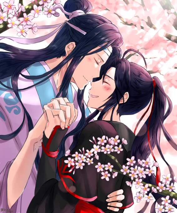 1ヶ月前に下塗りのままにしてしまった絵を塗って完成してみたけど桜🌸まだ咲いてるだろうか💦
恋人つなぎの手を描くの難しい😓
#MDZS  #忘羨 
