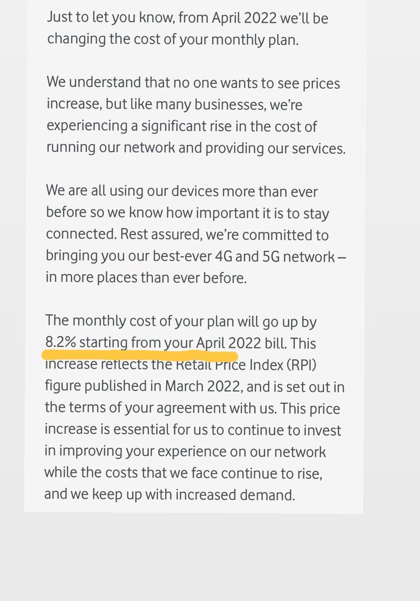 8.2% increase to my mobile phone bill from this month! <a href="/VodafoneUK/">Vodafone UK</a> It’s started! #costofliving