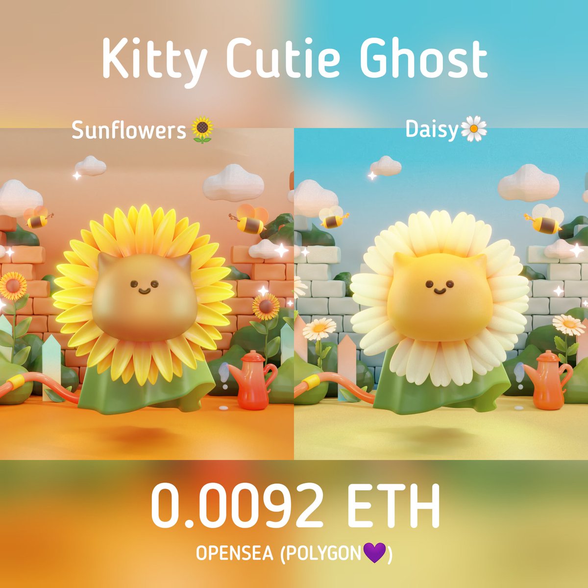 PUNCHIO_K_NFT's tweet photo. ✨​ NEW​  DROP​ ✨​
🐱 Kitty Cutie Ghost👻 x Flower in the Graden 
- Sunflowers​🌻​ / Daisy​ 🌼
⛅️ Only​ 0.0092  ETH
🌈 Opensea (💜Polygon) : https://t.co/IEw79XODbQ
#NFTcollection 
#NFTdrop #NFTCommunity #polygonNFT #Polygon #NFTJapan #NFTartist #NFTs #NFT宣伝枠
#NFT買います https://t.co/BgSnrWHGQw