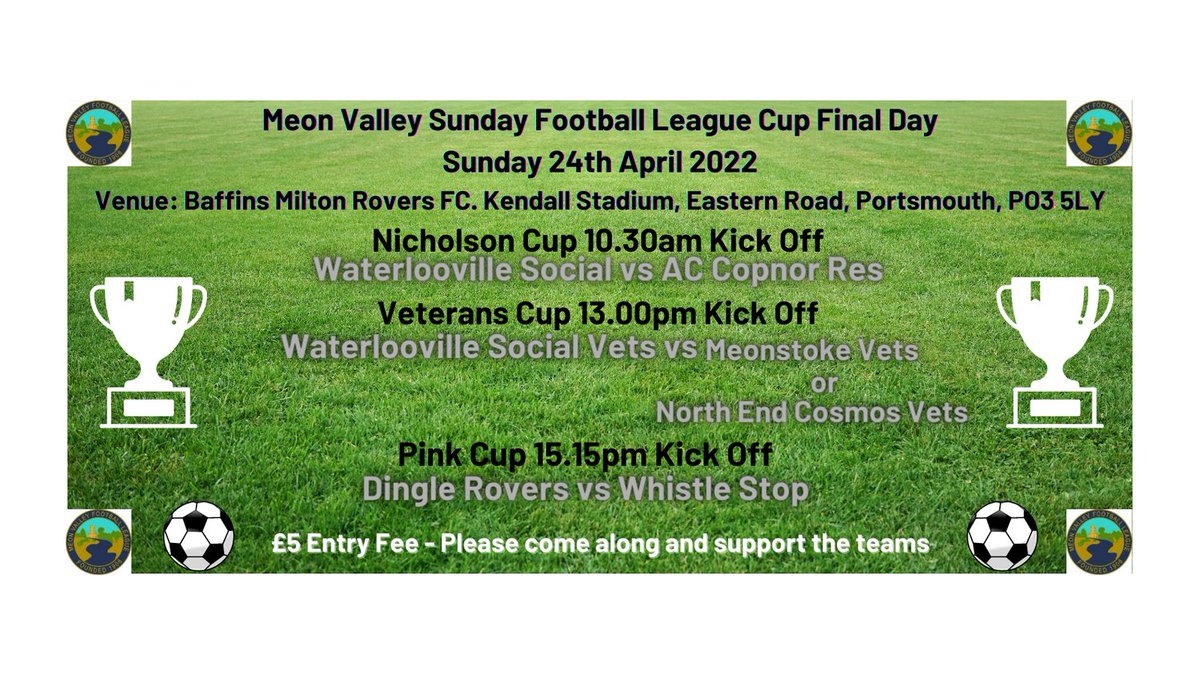 Congratulations to all the teams that have made it through to the MVFL Cup Finals on Sunday 24th April
