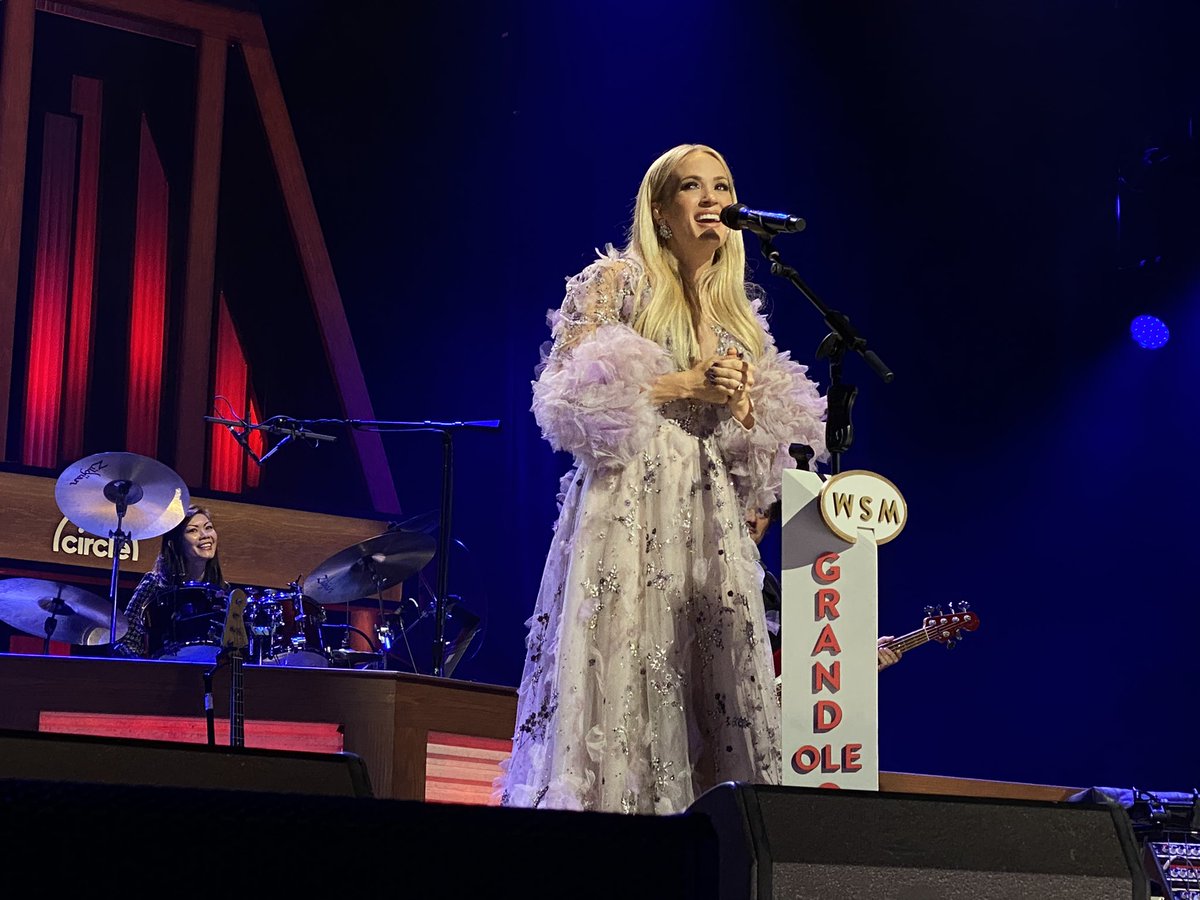 carrieunderwood's tweet photo. I love gettin’ all gussied up on a Saturday night to go play at the @opry ! I am forever honored to be a part of this family! 💜 https://t.co/D6wtzDFjlH https://t.co/uDfh0DmGMd