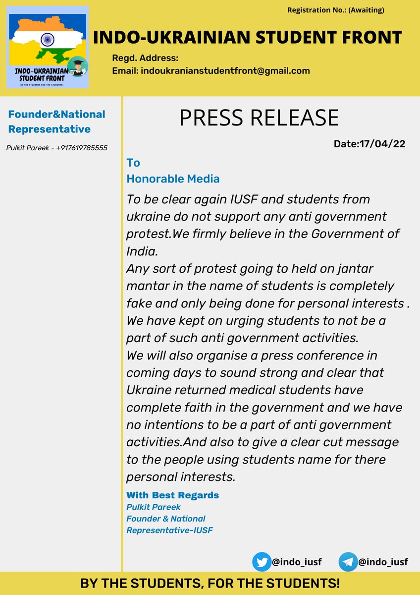 indo_iusf's tweet photo. We have full faith in GoI that they will accomdate the students in India to complete their studies 
 @PMOIndia @MoHFW_INDIA @WIONews @PTI_News @DrSJaishankar @DDNewslive @NMC_IND @MEAIndia @News18India @rashtrapatibhvn @TimesNow @IndiaAheadNews @ndtv @ANI @BBCHindi @htTweets https://t.co/u2w1zrseSl