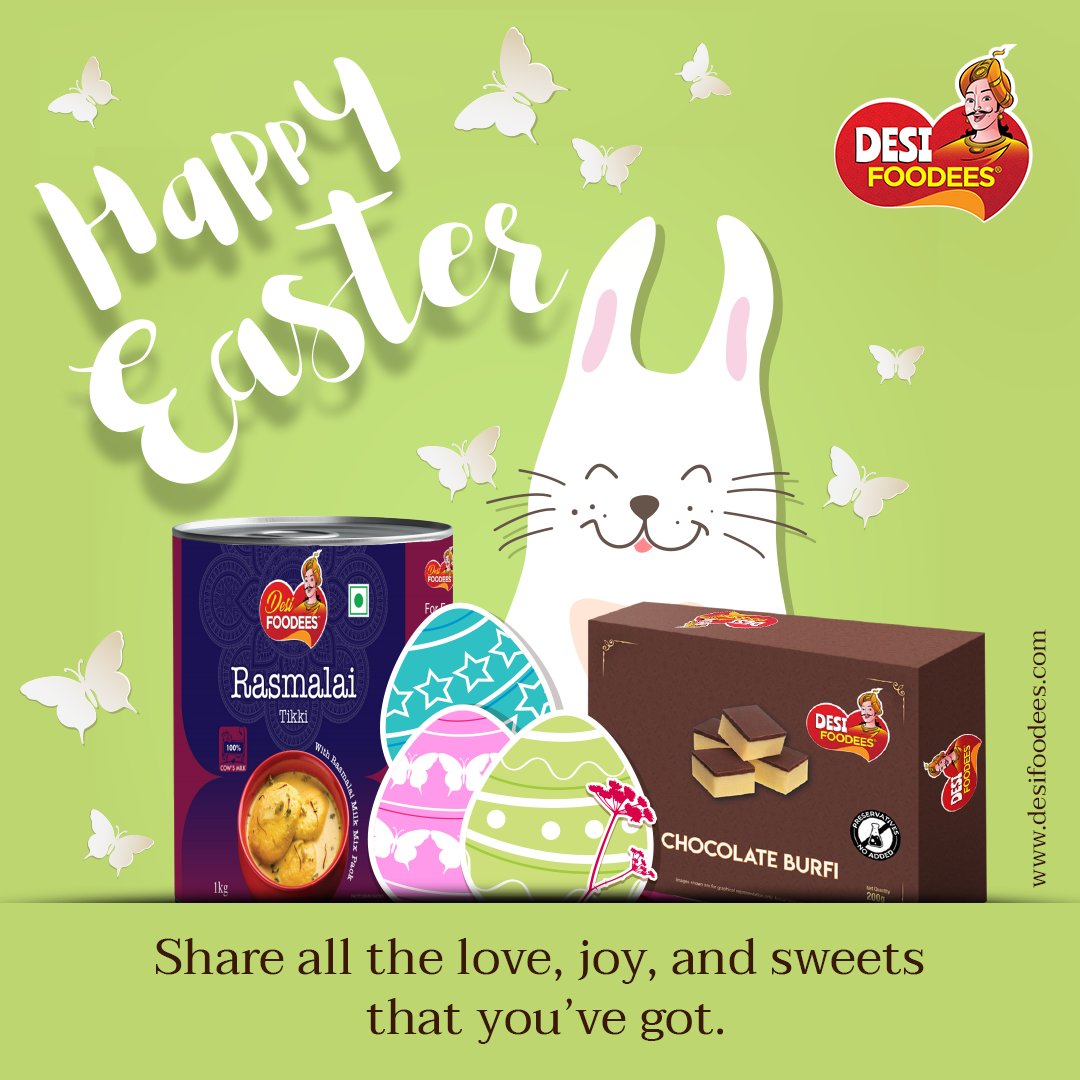 DFoodees's tweet photo. May the spirit of Easter and energy of the bunny bring you and your family a festivity full of joy and togetherness.
#happyeaster #easter2022 #desifoodees #sweetsintin #rasmalai #chocolateburfi #chocolatesweets #hyderabad #indiansweets #indiansweetstime https://t.co/nOm9M4AMi8