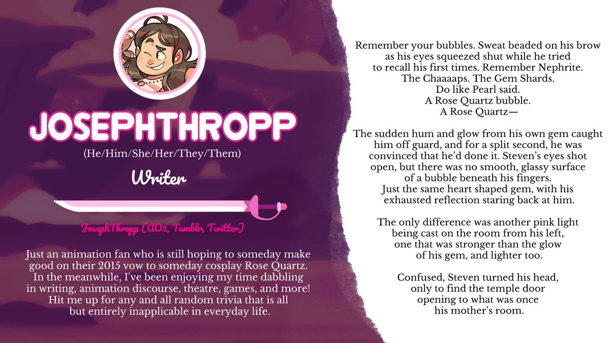 Our featured writer today is <a href="/JosephThropp/">Joseph</a>!

The Zine's Indigogo campaign will be ending on the 22nd! igg.me/at/rqzine

#StevenUniverse