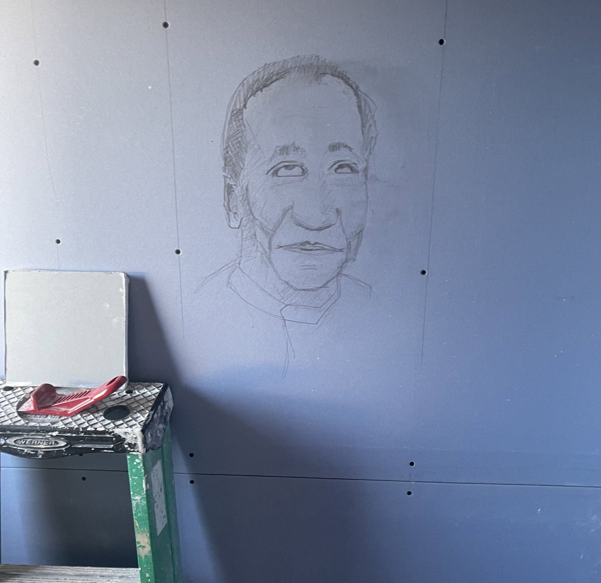 wook_chuck's tweet photo. Re doing my buddies bathroom. @DugsArt decided to put creepy cosby on the wall. #puddingpop https://t.co/p7c5dm6BnN