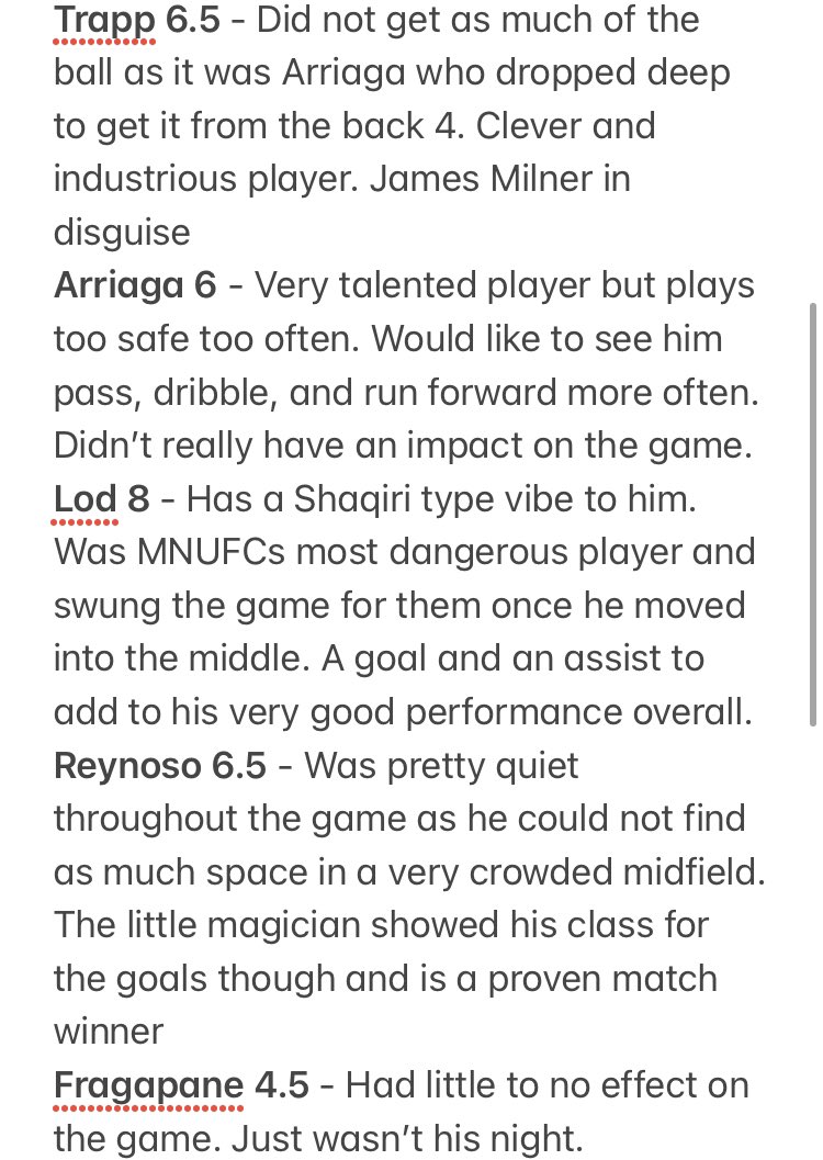 Chris_EPSC's tweet photo. My @MNUFC vs Rapids Match Ratings:

MNUFC - 4-2-3-1
St Clair GK 9 (Man-of-Match)
Lawrence LB 6
Dibassy CB 7
Boxall CB 7
Dotson RB 5 
Trapp CM 6.5
Arriaga CM 6
Lod RW 8
Reynoso CAM 6.5
Fragapane LW 4.5
Amarilla CF 5.5

Subs:
Danladi 6.5
Hlongwane 6

See pics for rating info. https://t.co/opyg4qbmsS