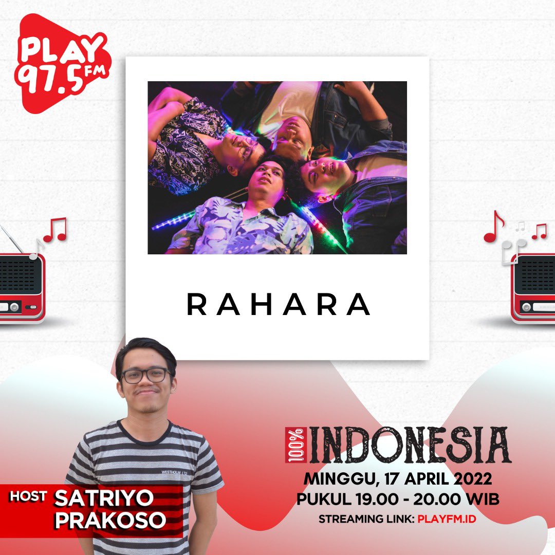 Players, simak cerita dari <a href="/raharabersua/">Rahara</a> di  100% Indonesia Talkshow bersama <a href="/stryprks/">$</a> dari jam 7 sampai 8 malam nanti.

#975PLAYFM
#975100persenindonesia
#raharaband #raharabersua 

Streaming link: playfm.id
