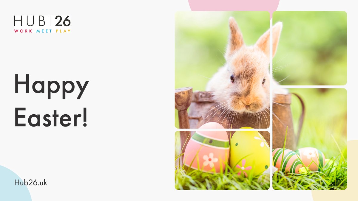 HUB26_UK's tweet photo. π° Hoppy Easter from all of us here at the HUB! β€οΈ
We hope you have an eggs-tra special day. π€
#easter #happyeaster #workmeetplay #easterbunny #spring #eastersunday https://t.co/Tu26mOAqPa