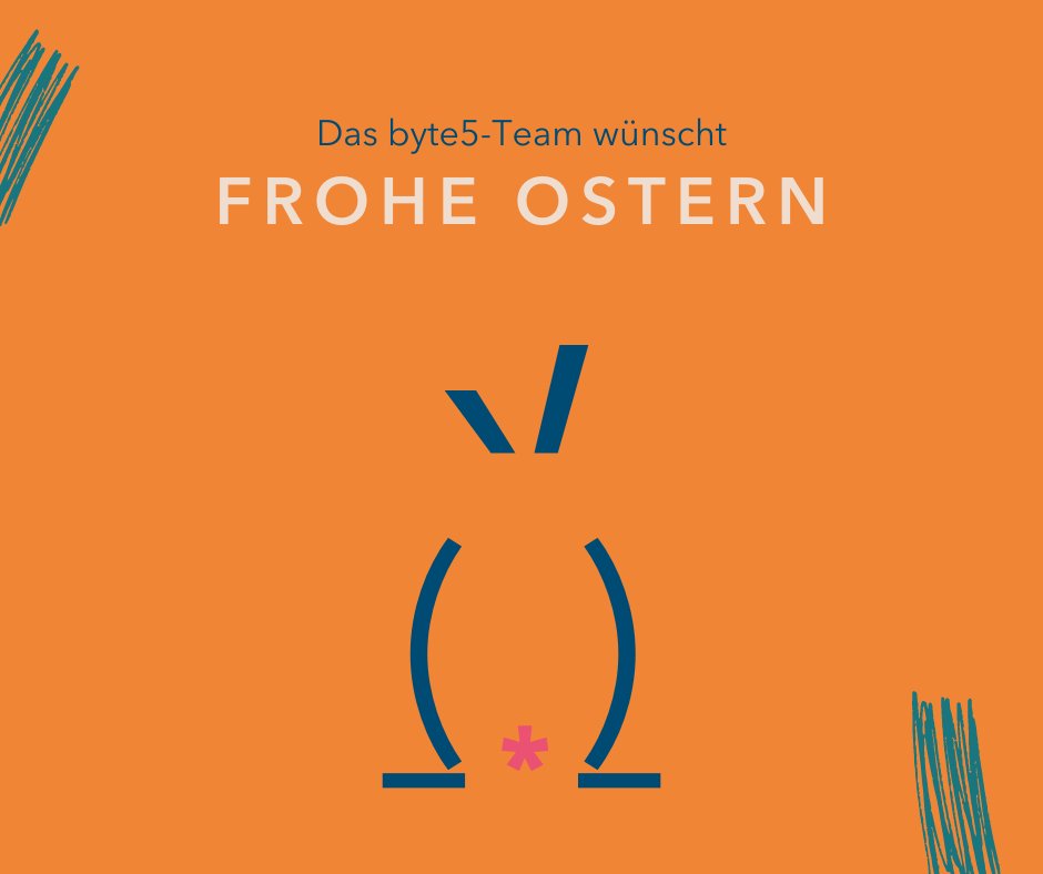 byte5's tweet image. Auf die Ostereiersuche, fertig, los! 🐣🐰 Wir wünschen euch, euren Familien und Freund:innen erholsame und sonnige Feiertage.

#byte5 #happyeaster