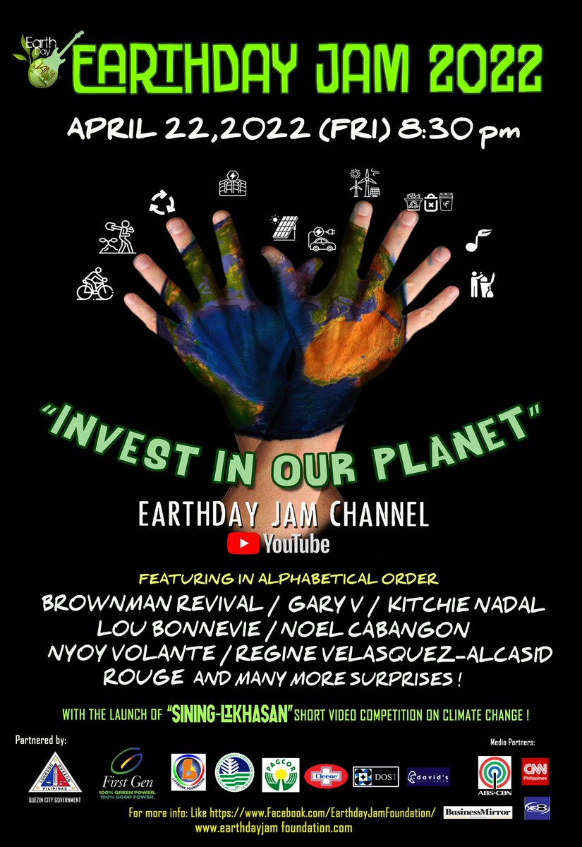 Earthday_Jam's tweet photo. IF you love Mother Earth and supports our OPM...EARTHDAYJAM 2022 is the thing for you! 
Happening this APRIL 22,2022 (Friday) ,8:30pm tcelebrating International Earthday with the whole world .
Streaming LIVE at Earthday Jam YouTube Channel: https://t.co/cYZRQiIkbb https://t.co/9vlSJCxvK9