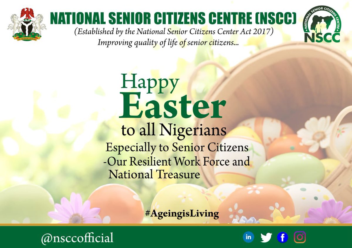 nsccofficial's tweet photo. Happy Easter! π π
#AgeingIsLiving #LiveToAge https://t.co/sa4b3oxzug