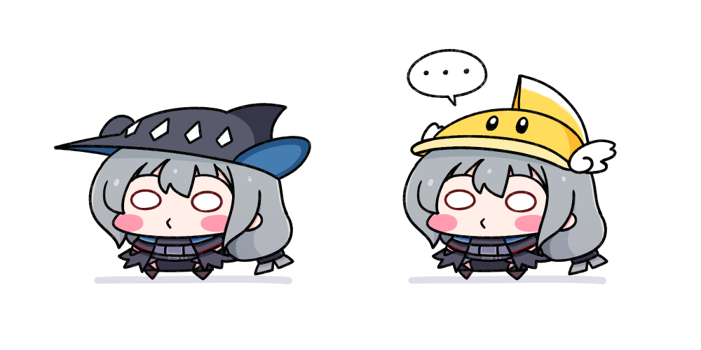 skadi (arknights) ... blush stickers spoken ellipsis multiple girls chibi hat white background  illustration images