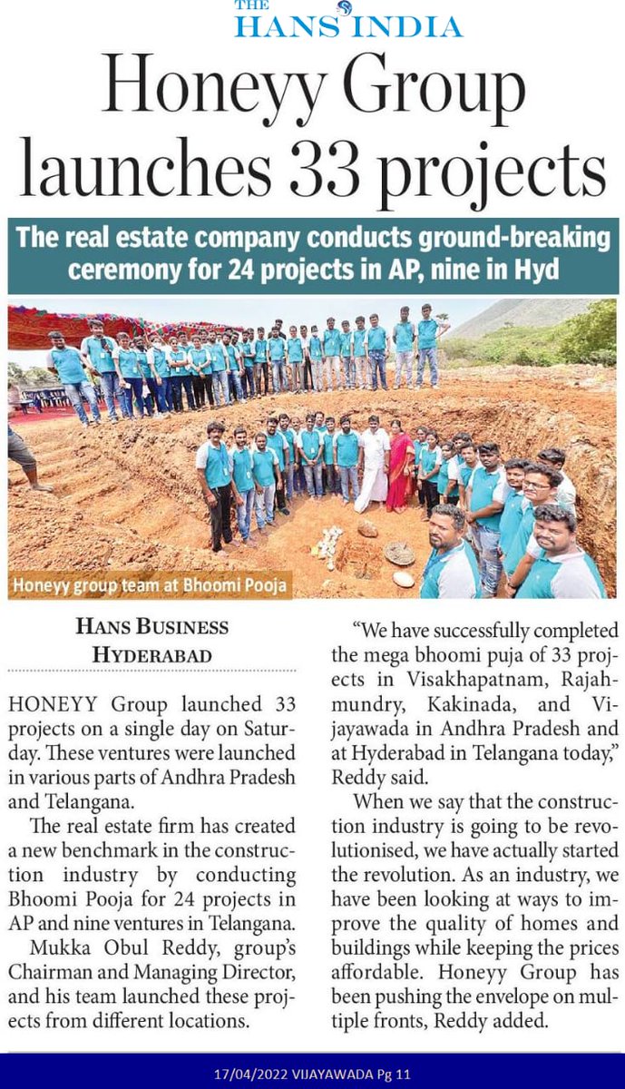 HoneyyGroup's tweet photo. There is no greater achievement than to launch 33 projects all at once on a single day. Today's news coverage is proof that perseverance can beat nothing to success.
#Bhoomipooja #GreatAcheivment #paperArticle #Megabhoomipooja https://t.co/1ce56TVYh9
