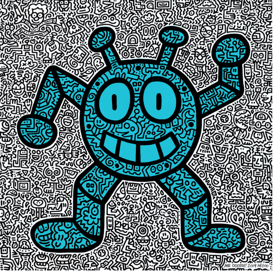 ARTNFTmuseum's tweet photo. Mr. Doodle BLUE ROBOT #art #contemporart #modernart #BlueRobot https://t.co/2cLQaWJVFG