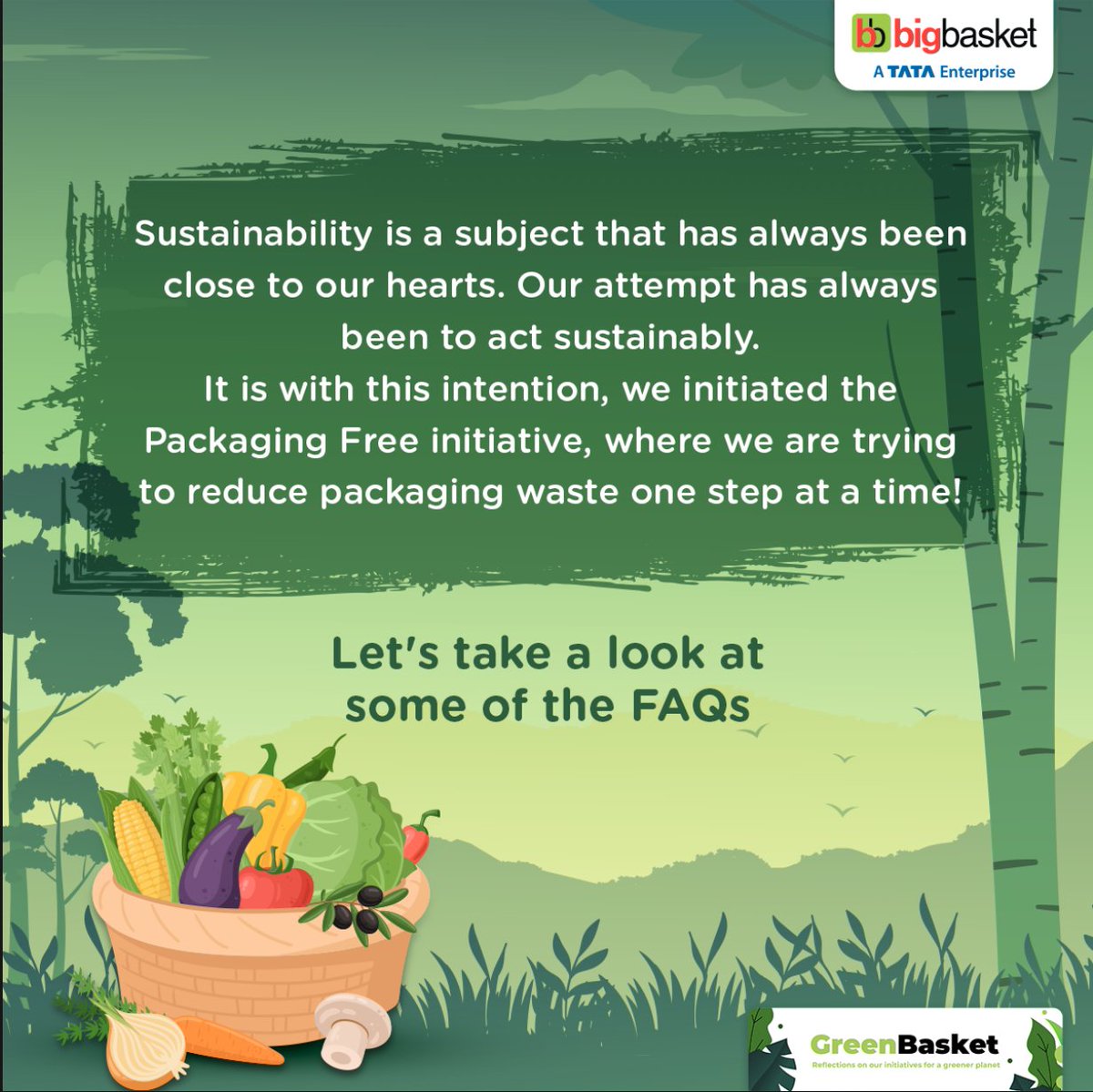 bigbasket_com's tweet photo. At bigbasket, our attempt has always been to act sustainably while ensuring a delightful customer experience.
With the launch of our Packaging Free Initiative, we understand that you might have some questions.

Let's take a look at some of the FAQs!

#bigbasket #PackagingFree https://t.co/dwpegJZqt7