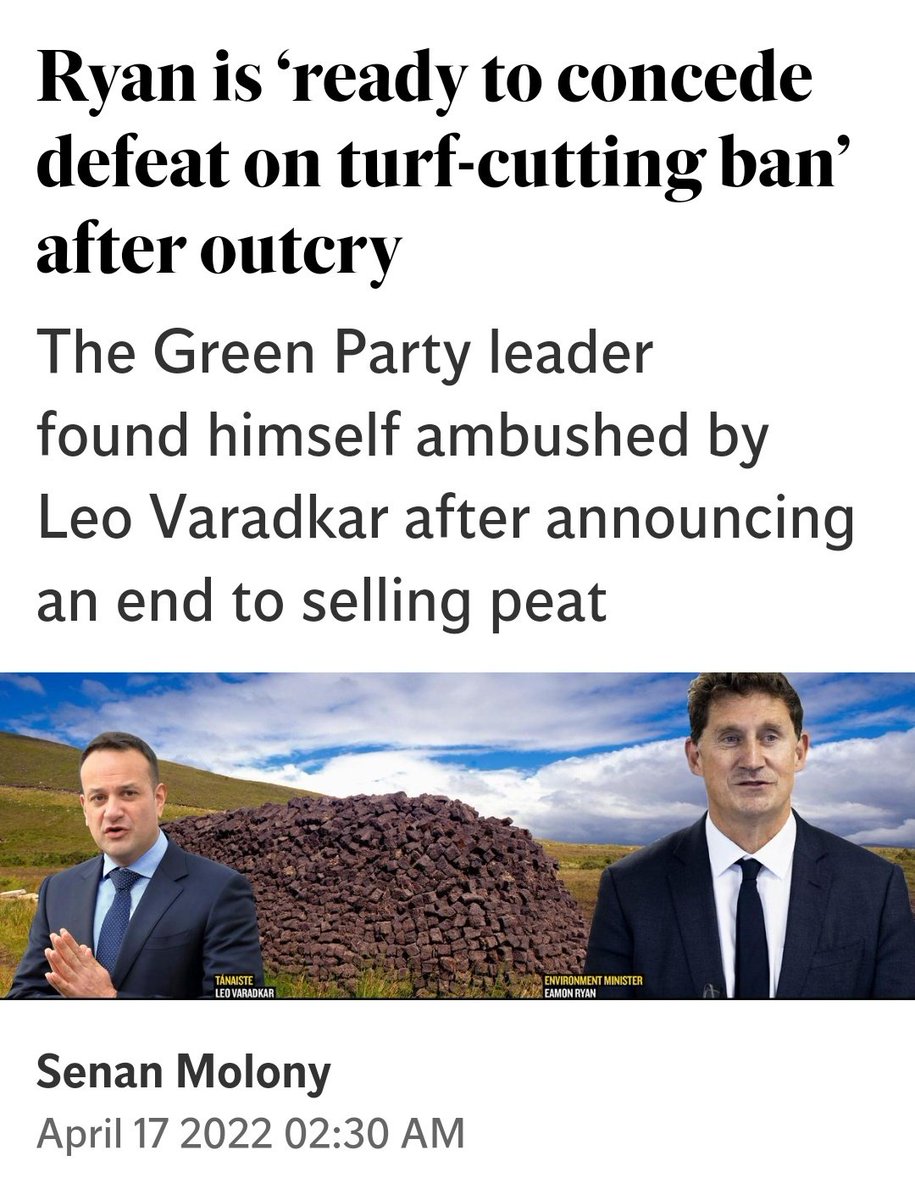 caulmick's tweet image. Ryan is ‘ready to concede defeat on turf-cutting ban’ after outcry

The Green Party leader found himself ambushed by Leo Varadkar after announcing an end to selling peat

#TurfWars 
#HowIrelandWorks 

independent.ie/irish-news/pol…
