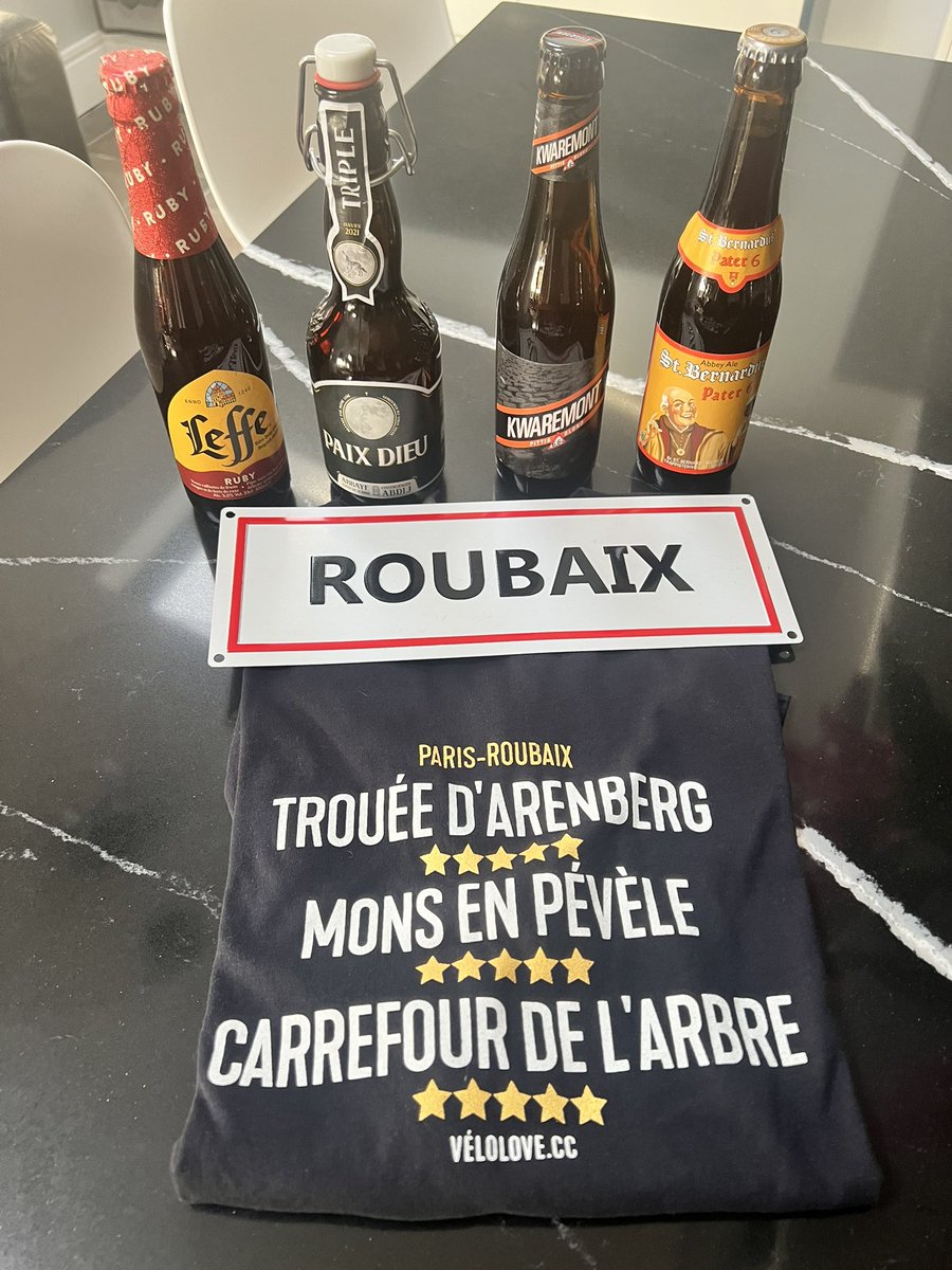 tanzerwagen's tweet photo. Adequately prepared @daniellloyd1 ? We thought we should ease ourselves in on sector 22 with a Leffe Ruby, before a Paix Dieu as they enter Arenberg, the kwaremont and St Bernadus over the other 2 5* !! #happyParisRoubaix day https://t.co/0yEBDXGj4z
