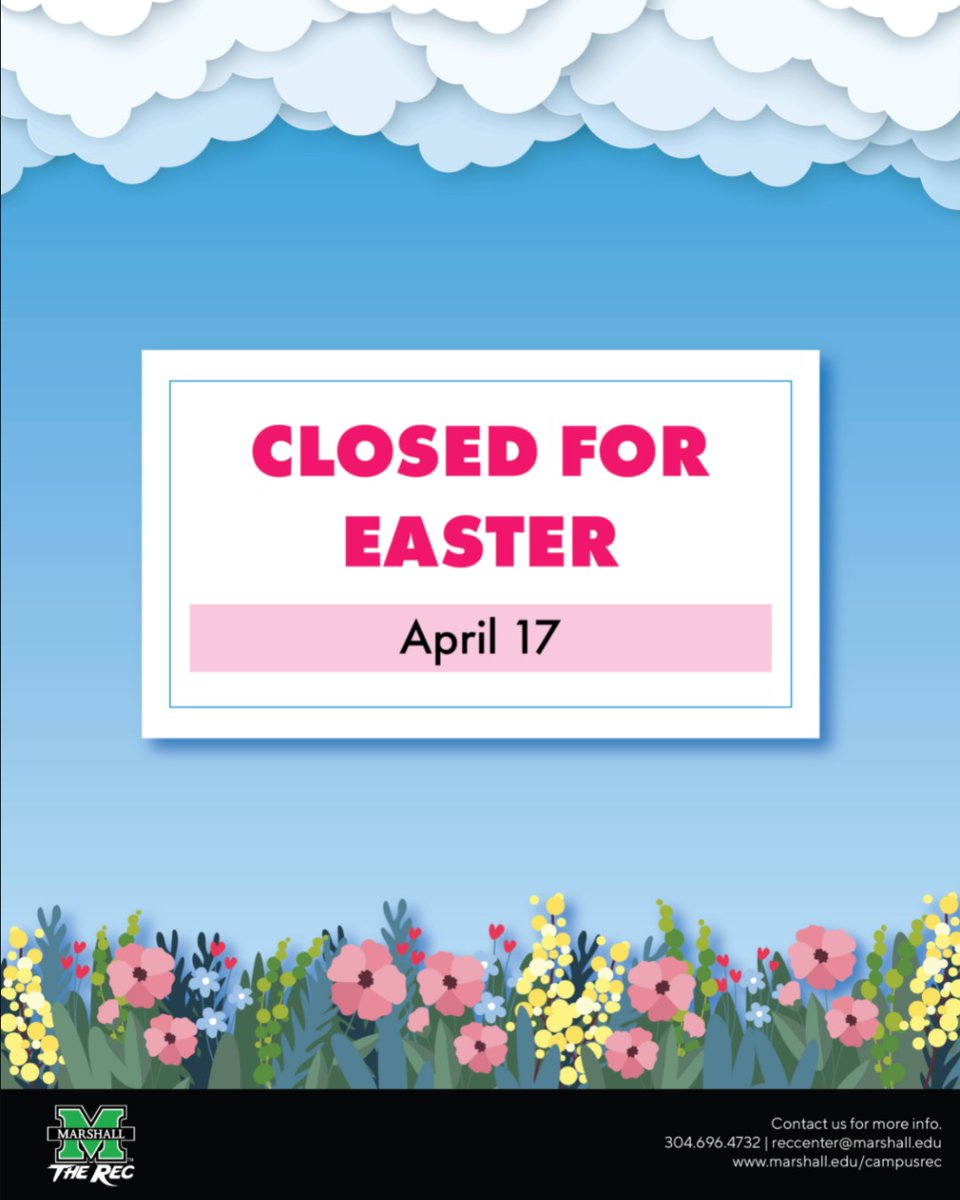 Hoppy Easter!🐰

Just a friendly reminder that the Rec closed today for Easter. The Rec will reopen tomorrow at 6:00 am.