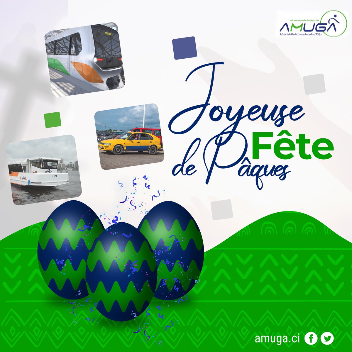 AMUGA_CI's tweet photo. L’Autorité de la Mobilité Urbaine dans le Grand Abidjan #AMUGA vous souhaite une joyeuse fête de Pâques. https://t.co/MvYdKJakaT