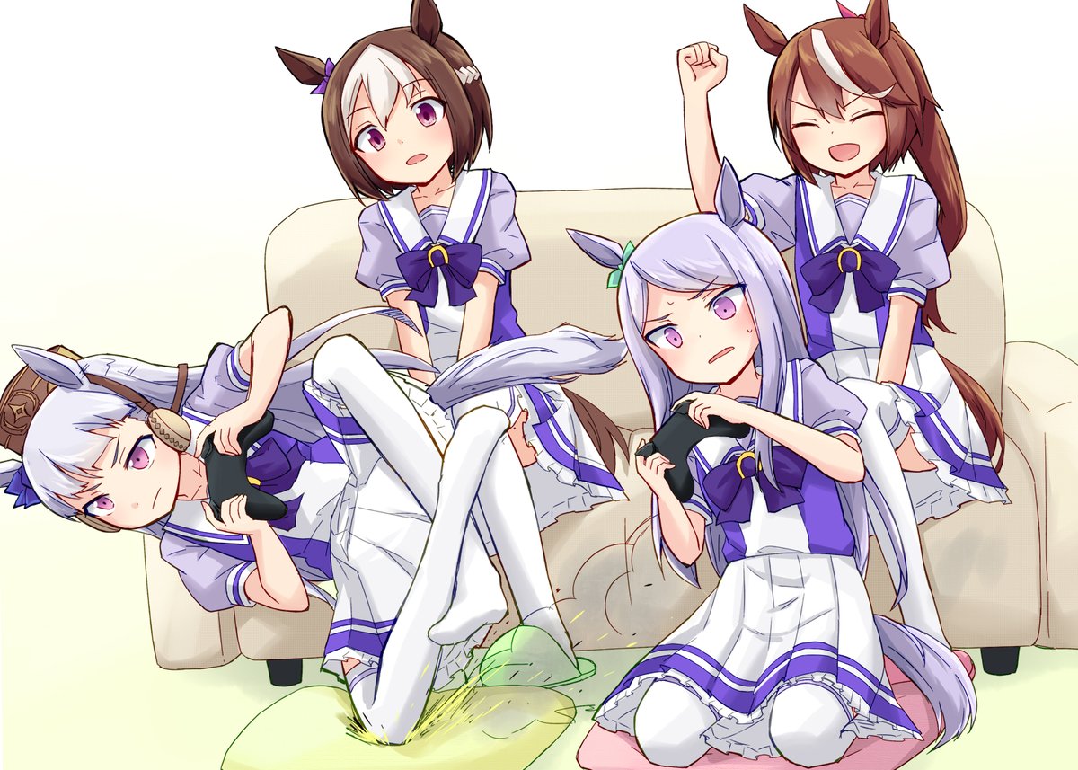 gold ship (umamusume) ,mejiro mcqueen (umamusume) ,special week (umamusume) ,tokai teio (umamusume) horse ears multiple girls animal ears horse tail horse girl school uniform tail  illustration images