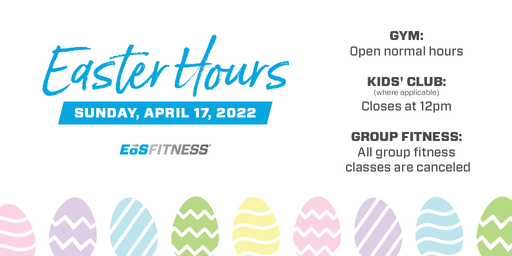 GoEOSfit's tweet photo. We are open and ready to do some bench bunny hops for our #EasterWorkout.💪 Please note the adjusted hours for Kids' Club and Group Fitness. See you in the gym! https://t.co/LmZ5HNnAzH